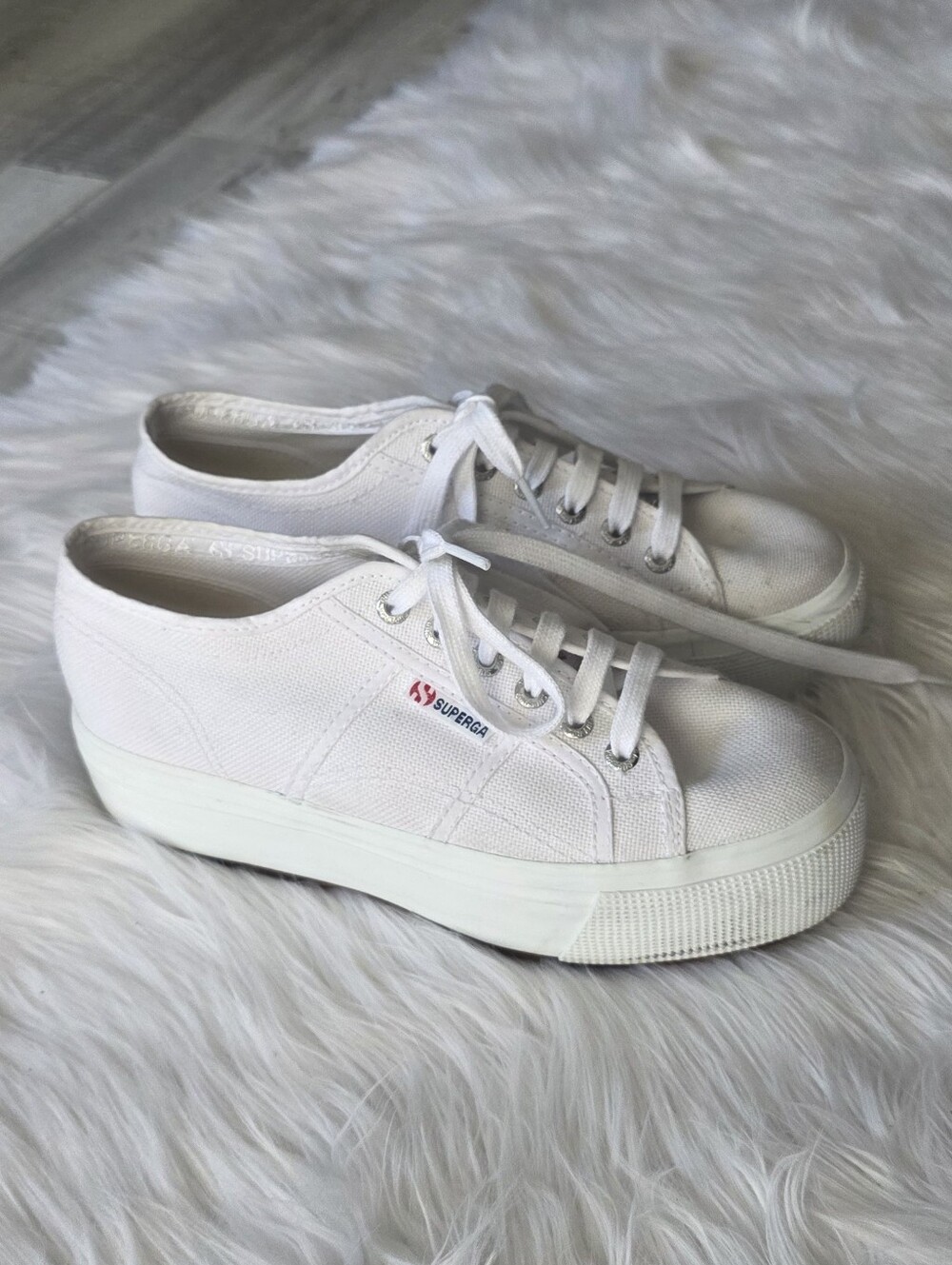 Superga White Canvas Platform Sneakers